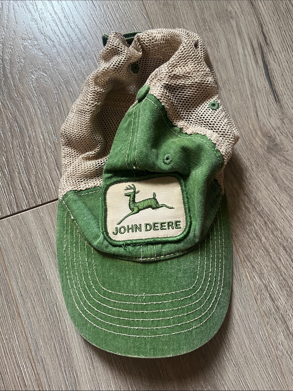 John Deere Green & Tan Mesh Trucker Hat with Logo Patch